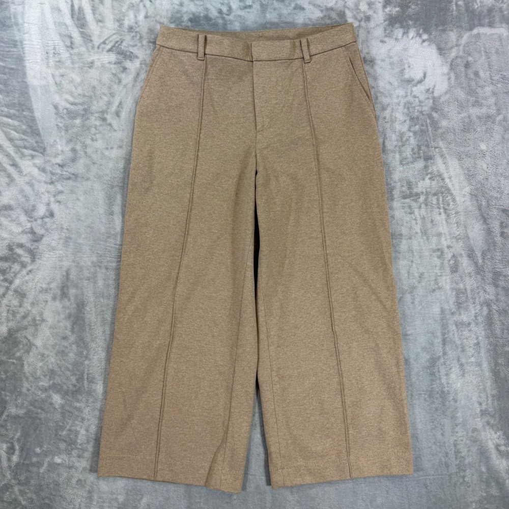 Uniqlo Wide Leg Trousers Women's Size XL Tan Beige Heathered Jersey Knit Pants